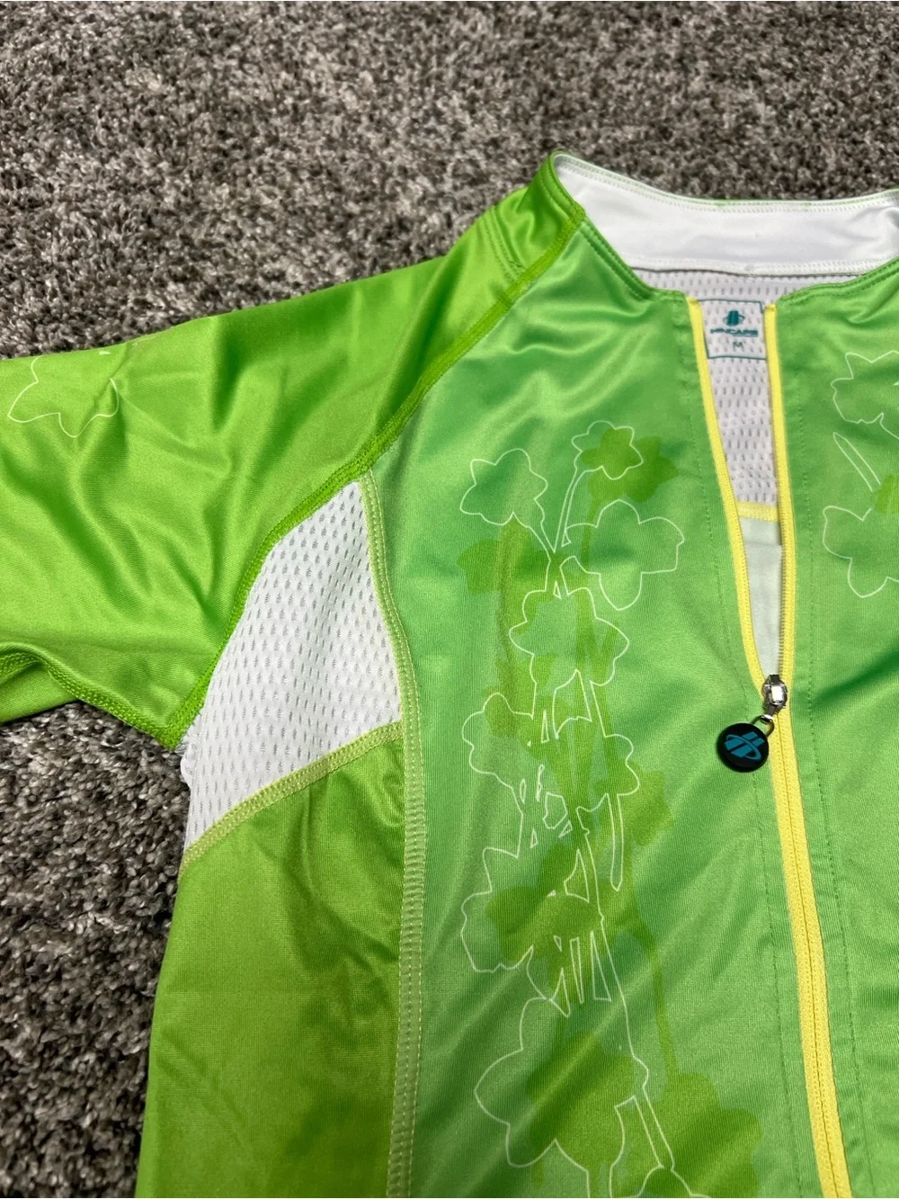 Hincapie Woman’s M Cycling Jersey Green Floral Full Zip Short Sleeve Vented - Picture 3 of 6